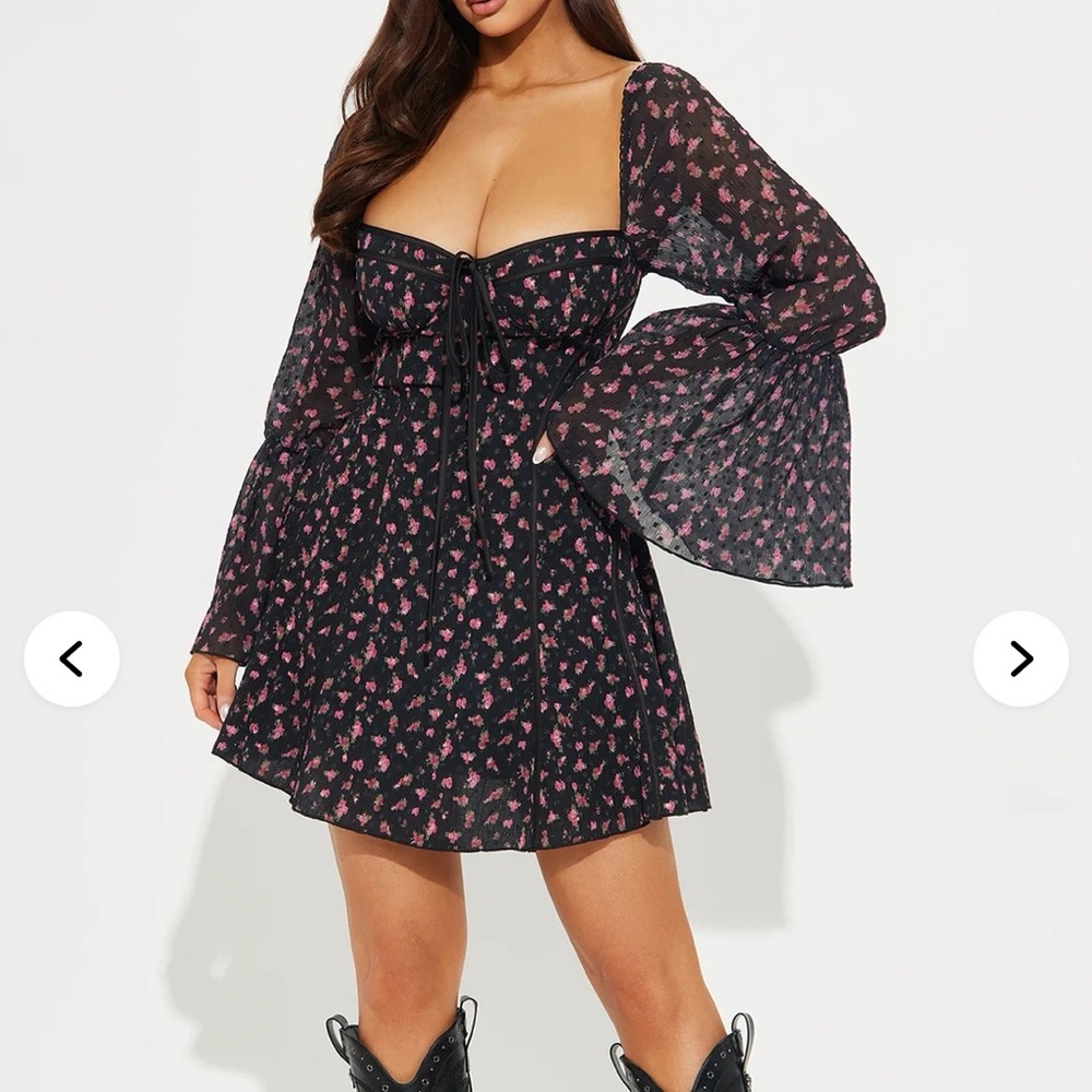 Fashion Nova Black and Pink Bustier Sundress